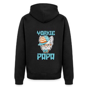 Hund Yorkie Papa - Unisex Premium Bio Zip Hoodie - Schwarz - Hinten - Nico (187cm)