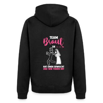 Braut Hochzeit Heiraten Junggesellenabschied - Unisex Premium Bio Zip Hoodie - Schwarz - Hinten - Nico (187cm)