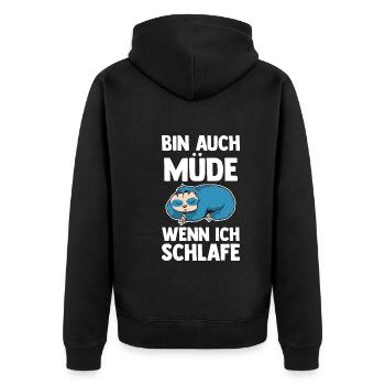 Ich Bin Auch Müde Wenn Ich Schlafe Faultier - Unisex Premium Bio Zip Hoodie - Schwarz - Hinten - Nico (187cm)