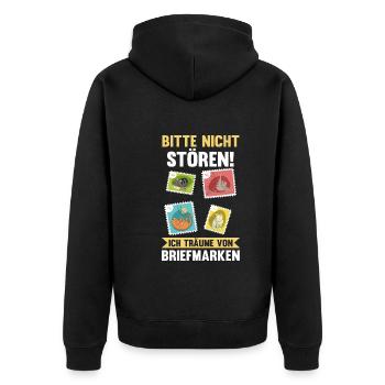 Philatelie Briefmarkensammlung Briefmarkensammler - Unisex Premium Bio Zip Hoodie - Schwarz - Hinten - Nico (187cm)