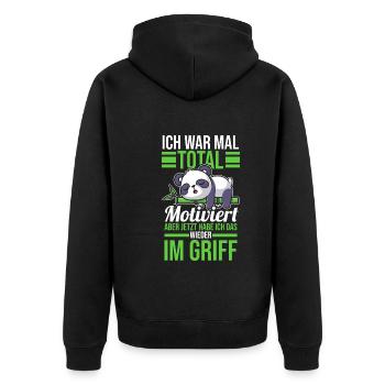 Ich War Mal Total Motiviert Panda - Unisex Premium Bio Zip Hoodie - Schwarz - Hinten - Nico (187cm)