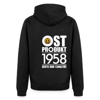 OSTPRODUKT 1958 DDR OSSI 68. GEBURTSTAG - Unisex Premium Bio Zip Hoodie - Schwarz - Hinten - Nico (187cm)