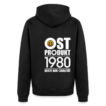 OSTPRODUKT 1980 DDR OSSI 46. GEBURTSTAG - Unisex Premium Bio Zip Hoodie - Schwarz - Hinten - Nico (187cm)