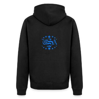 light blue design - Unisex Premium Bio Zip Hoodie - Schwarz - Hinten - Nico (187cm)