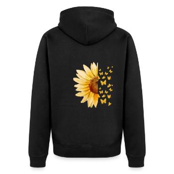 Schmetterling Insekt Blumen Geschenk Sonnenblume - Unisex Premium Bio Zip Hoodie - Schwarz - Hinten - Nico (187cm)