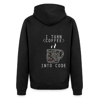 I Turn Coffee Into Code Programmer Encoder - Unisex Premium Organic Zip Hoodie - black - Back - Nico (187cm)