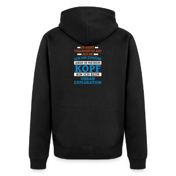 Urban Exploration Sportart - Unisex Premium Bio Zip Hoodie - Schwarz - Hinten - Nico (187cm)