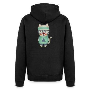 Monsieur Cat - Unisex Premium Organic Zip Hoodie - black - Back - Nico (187cm)