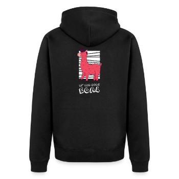 Lama 'Is mir doch egal" - Unisex Premium Bio Zip Hoodie - Schwarz - Hinten - Nico (187cm)