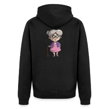 Grandma grandmother - older lady with walking stick - Unisex Premium Organic Zip Hoodie - black - Back - Nico (187cm)