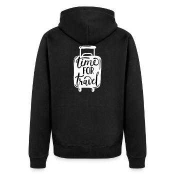 Reisen Abenteuer Travel Freiheit - Unisex Premium Bio Zip Hoodie - Schwarz - Hinten - Nico (187cm)