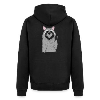 Le raton laveur mignon montre un cadeau de doigt du majeur - Veste à capuche bio Premium Unisexe - noir - Dos - Nico (187cm)