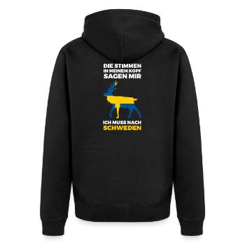 Schweden Schwedisch Skandinavien - Unisex Premium Bio Zip Hoodie - Schwarz - Hinten - Nico (187cm)