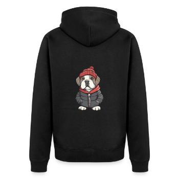 Mastiff Hund Winter - Unisex Premium Bio Zip Hoodie - Schwarz - Hinten - Nico (187cm)