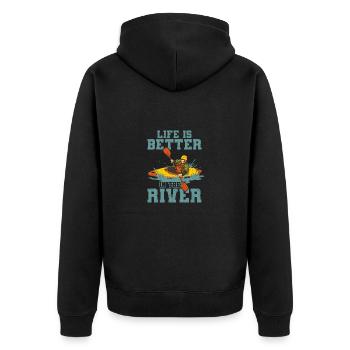 Kajak - Unisex Premium Bio Zip Hoodie - Schwarz - Hinten - Nico (187cm)