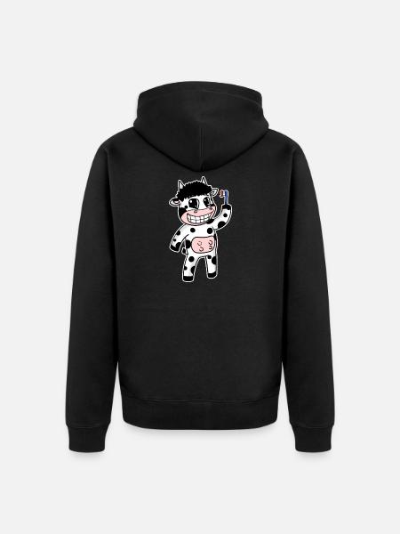 Cow with toothbrush - Unisex Premium Organic Zip Hoodie - black