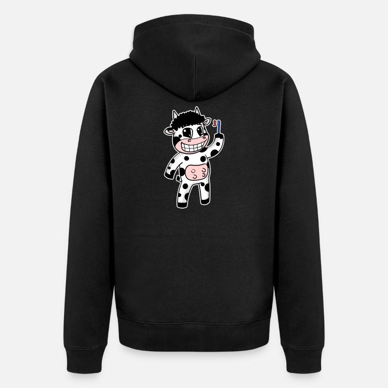 Vache avec brosse à dents - Veste à capuche bio Premium Unisexe - noir