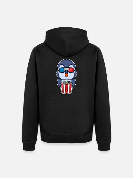 Popcorn Kino Pinguin - Unisex Premium Bio Zip Hoodie - Schwarz