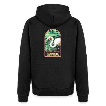 Flamingo Pink Camargue: Verzauberte Natur - Unisex Premium Bio Zip Hoodie - Schwarz - Hinten - Nico (187cm)