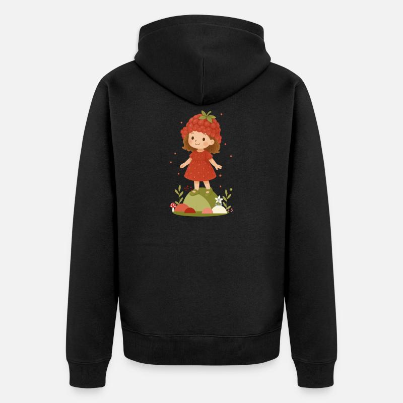 Süßes Himbeer-Mädchen Illustration - Unisex Premium Bio Zip Hoodie - Schwarz