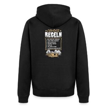 Camper Camping Wohnwagen Spruch - Unisex Premium Bio Zip Hoodie - Schwarz - Hinten - Nico (187cm)