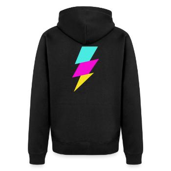 Abstrakter Strahl in Neonfarben - Unisex Premium Bio Zip Hoodie - Schwarz - Hinten - Nico (187cm)