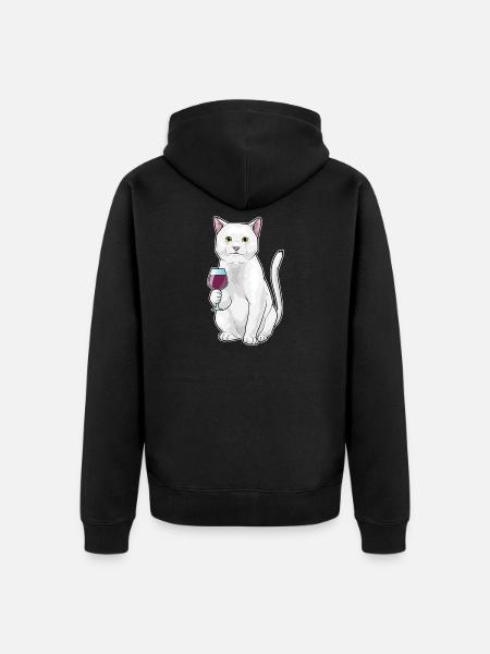 Cat Red Wine - Unisex Premium Organic Zip Hoodie - black