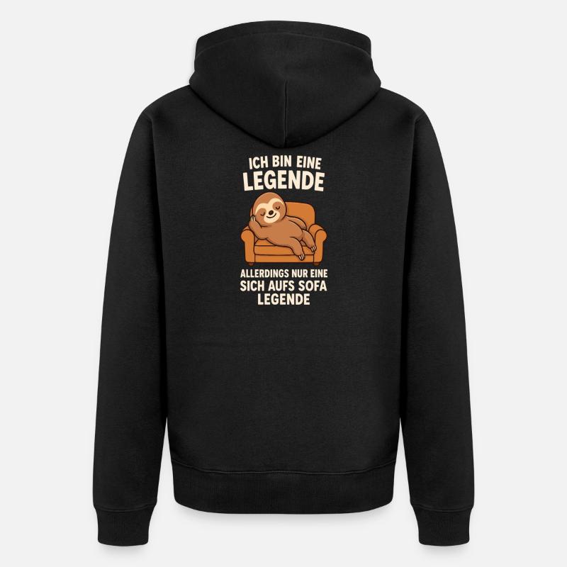 Faultier Sofa Legende Lustiger Spruch - Unisex Premium Bio Zip Hoodie - Schwarz