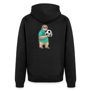 Faultier Torwart Fußball Sport - Unisex Premium Bio Zip Hoodie - Schwarz - Hinten - Nico (187cm)