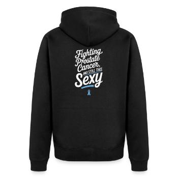 Sexy Gegen Prostatakrebs - Unisex Premium Bio Zip Hoodie - Schwarz - Hinten - Nico (187cm)