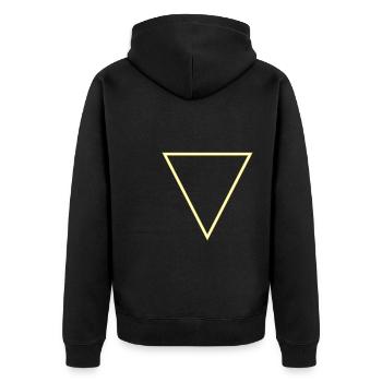 Dreieck Neon Gelb - Unisex Premium Bio Zip Hoodie - Schwarz - Hinten - Nico (187cm)