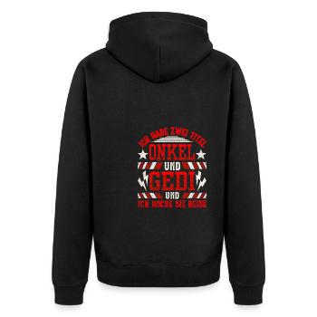 Gedi Patenonkel Taufged Taufgedi - Unisex Premium Bio Zip Hoodie - Schwarz - Hinten - Nico (187cm)