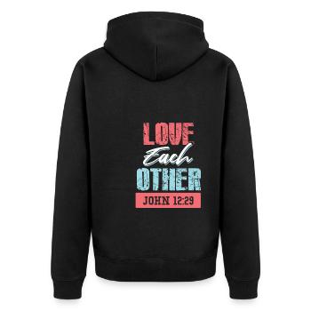 bibelvers liebe jesus spruch - Unisex Premium Bio Zip Hoodie - Schwarz - Hinten - Nico (187cm)