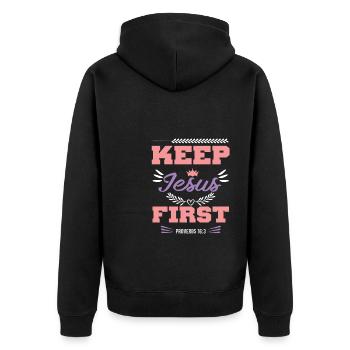 Jesus First Bible Verse - Unisex Premium Organic Zip Hoodie - black - Back - Nico (187cm)