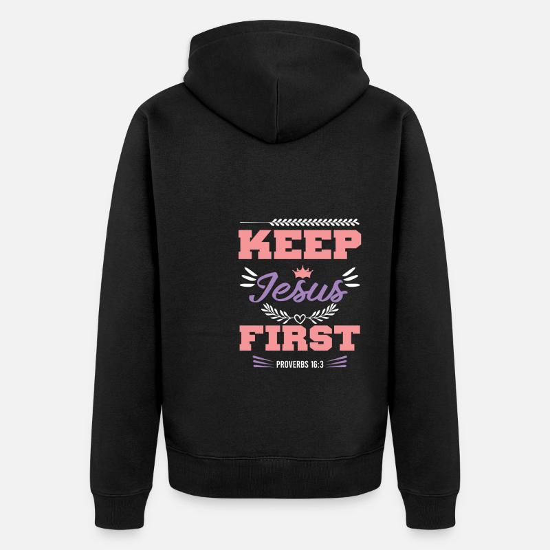 Jésus premier verset biblique - Veste à capuche bio Premium Unisexe - noir
