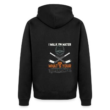 ice hockey superpower - Unisex Premium Bio Zip Hoodie - Schwarz - Hinten - Nico (187cm)
