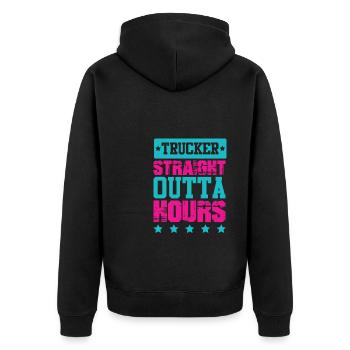 trucker straight outta - Unisex Premium Bio Zip Hoodie - Schwarz - Hinten - Nico (187cm)