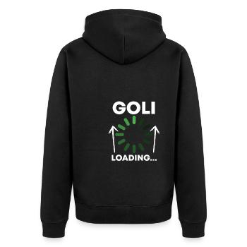 Goli Loading... Taufgoli Firmgoli - Unisex Premium Bio Zip Hoodie - Schwarz - Hinten - Nico (187cm)