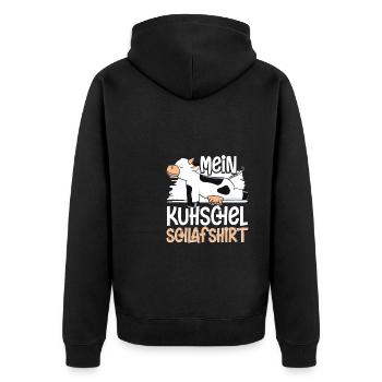 Kuh schel Schlafshirt Kuhmotiv Kuhschel Schlaf - Unisex Premium Bio Zip Hoodie - Schwarz - Hinten - Nico (187cm)