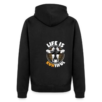 Kuh Wortspiel - Life is Kuhtiful Kühe - Unisex Premium Bio Zip Hoodie - Schwarz - Hinten - Nico (187cm)