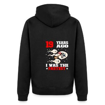 Lustiger Geburtstagsspruch 19 Jahre Alt - Unisex Premium Bio Zip Hoodie - Schwarz - Hinten - Nico (187cm)
