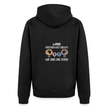 Wann verstehen wir's? Wir sind eine Herde - Unisex Premium Bio Zip Hoodie - Schwarz - Hinten - Nico (187cm)