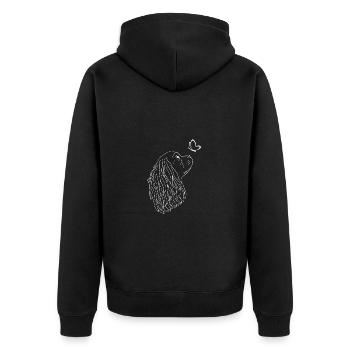 Cavalier King Charles Spaniel mit Schmetterling - Unisex Premium Bio Zip Hoodie - Schwarz - Hinten - Nico (187cm)