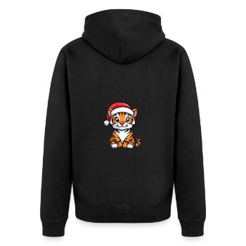 Tiger Weihnachten Niedlich - Unisex Premium Bio Zip Hoodie - Schwarz - Hinten - Nico (187cm)