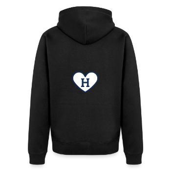 Lettre h cœur sport tendance bleu - idée cadeau - Veste à capuche bio Premium Unisexe - noir - Dos - Nico (187cm)