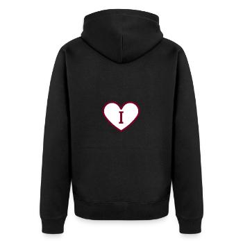 Lettre i cœur sport tendance bordeaux -idée cadeau - Veste à capuche bio Premium Unisexe - noir - Dos - Nico (187cm)
