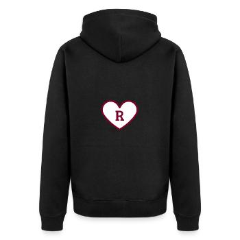 Buchstabe r Herz Sport Trend Burgund - Geschenkidee - Unisex Premium Bio Zip Hoodie - Schwarz - Hinten - Nico (187cm)