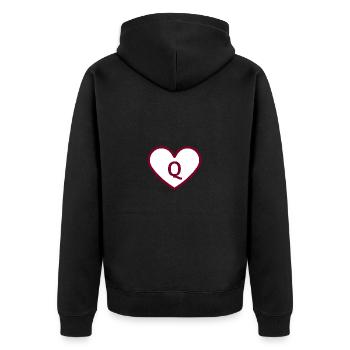 Buchstabe Q Herz Sport Trend Burgund - Geschenkidee - Unisex Premium Bio Zip Hoodie - Schwarz - Hinten - Nico (187cm)
