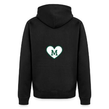 Lettre m cœur sport tendance vert - idée cadeau - Veste à capuche bio Premium Unisexe - noir - Dos - Nico (187cm)