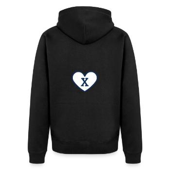 Buchstabe x Herz Sport Trend blau - Geschenkidee - Unisex Premium Bio Zip Hoodie - Schwarz - Hinten - Nico (187cm)